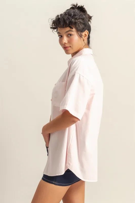 HYFVE - Boxy Short Sleeve Button - Up Shirt – Pale Pink