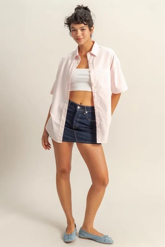 HYFVE - Boxy Short Sleeve Button - Up Shirt – Pale Pink