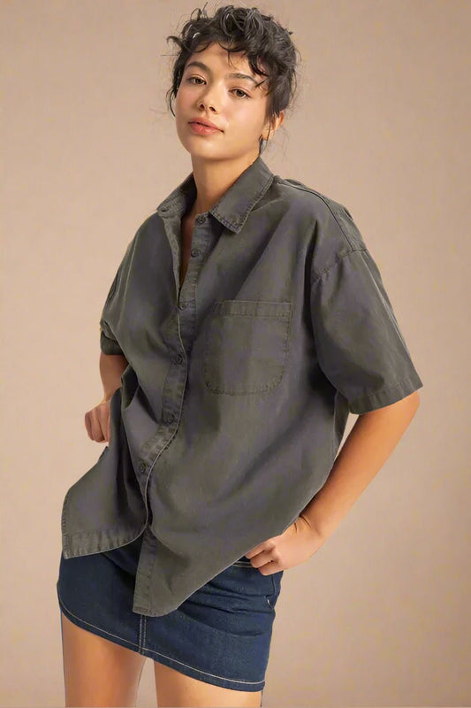 HYFVE - Boxy Short Sleeve Button - Up Shirt – Washed Charcoal