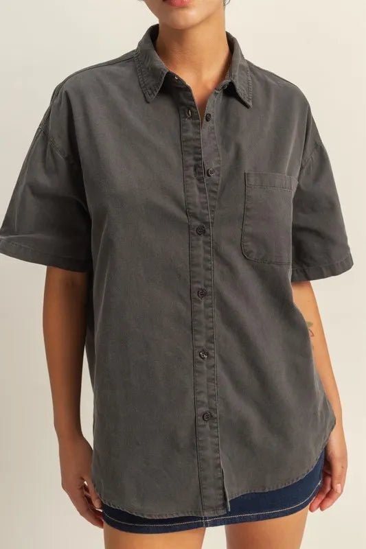 HYFVE - Boxy Short Sleeve Button - Up Shirt – Washed Charcoal