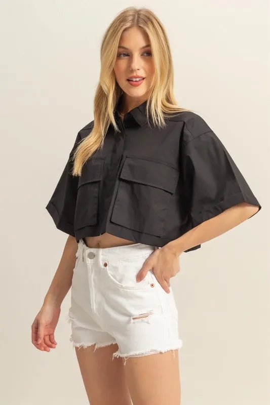 HYFVE - Boxy Utility Crop Shirt in Black