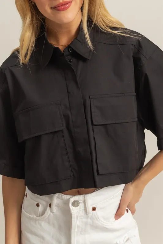 HYFVE - Boxy Utility Crop Shirt in Black