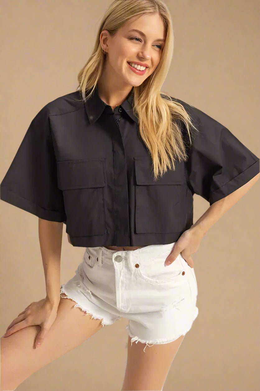 HYFVE - Boxy Utility Crop Shirt in Black