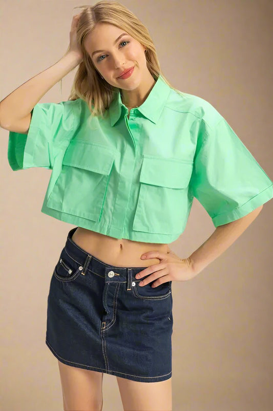 HYFVE - Boxy Utility Crop Shirt in Mint Green