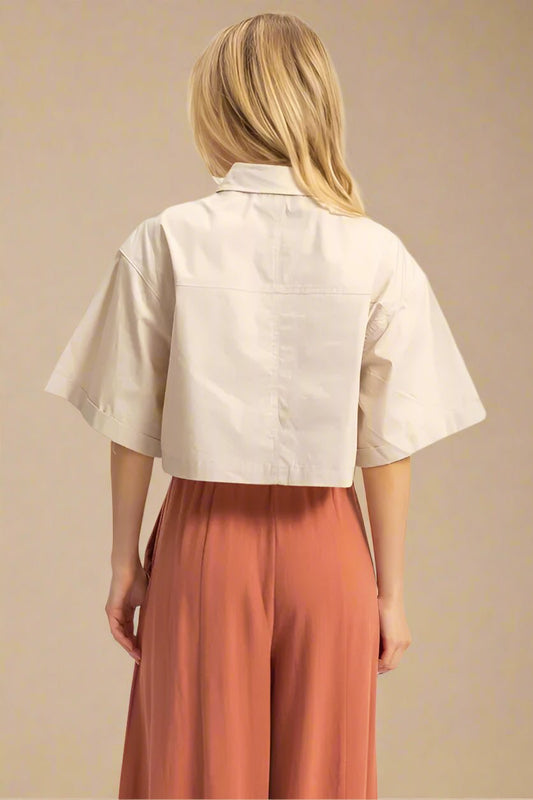 HYFVE - Boxy Utility Crop Shirt in Sand