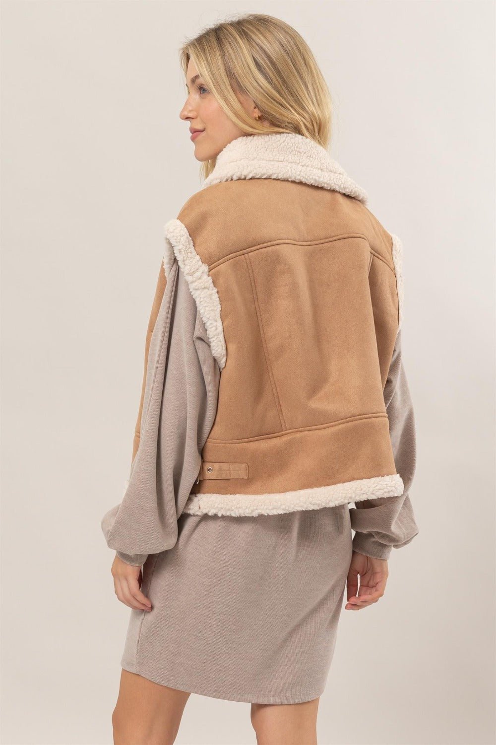 HYFVE - Brown Faux Fur Lined Zip Up Vegan Suede Vest