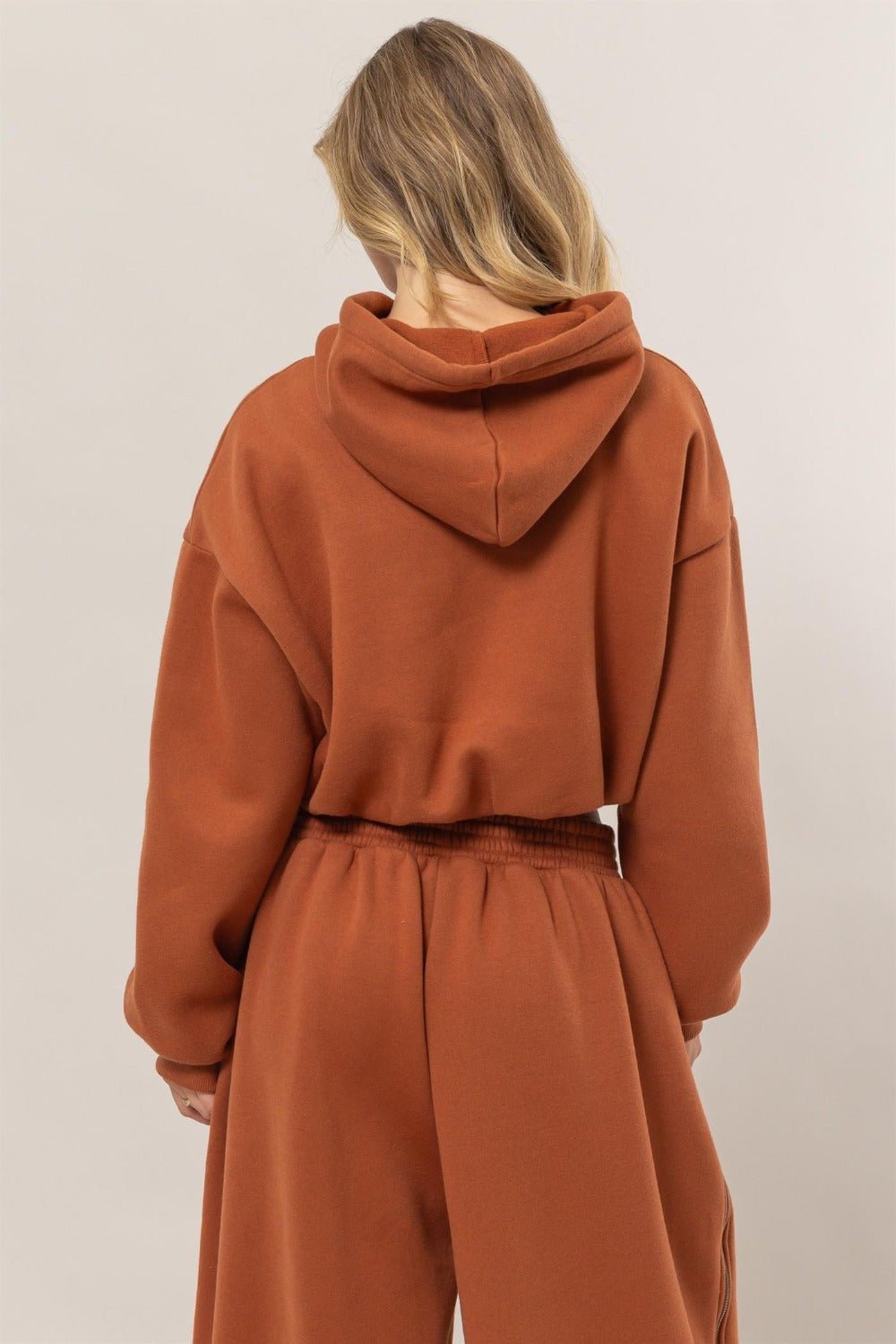 HYFVE - Bubble Hem Cropped Hoodie in Chocolate