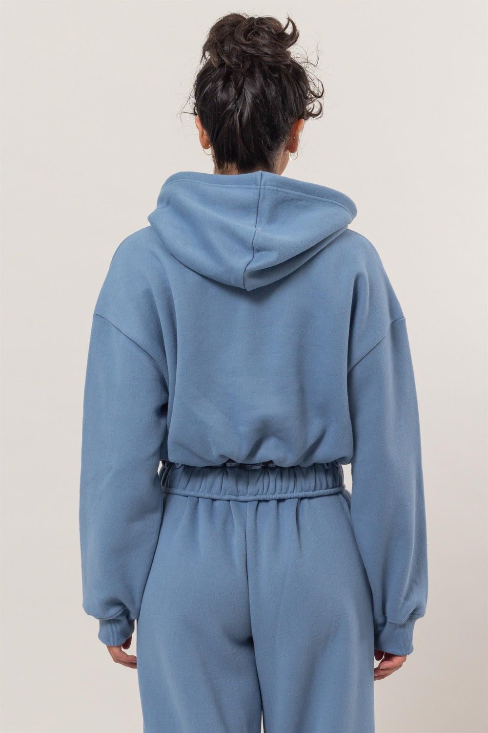 HYFVE - Bubble Hem Cropped Hoodie in Gray Blue