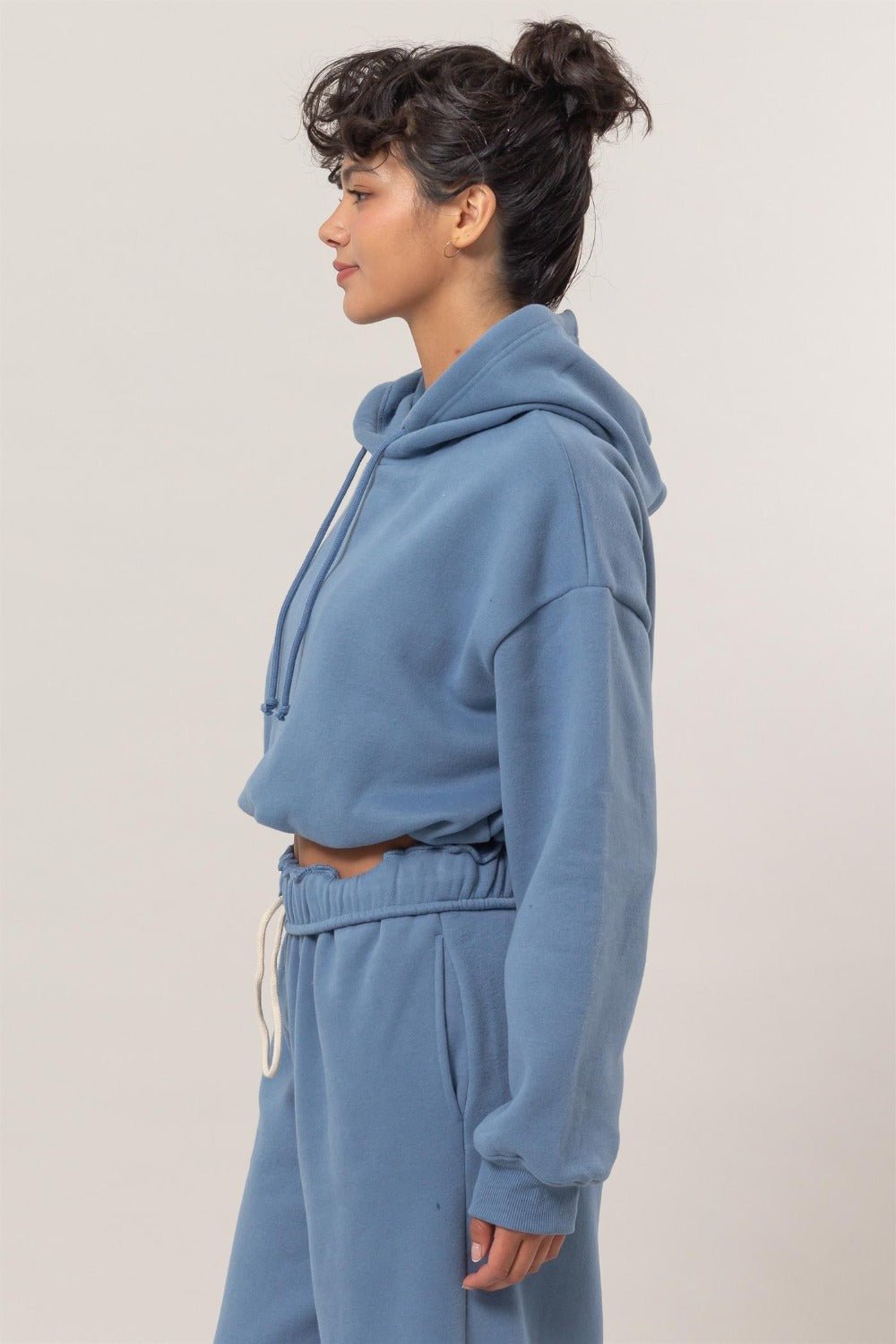 HYFVE - Bubble Hem Cropped Hoodie in Gray Blue