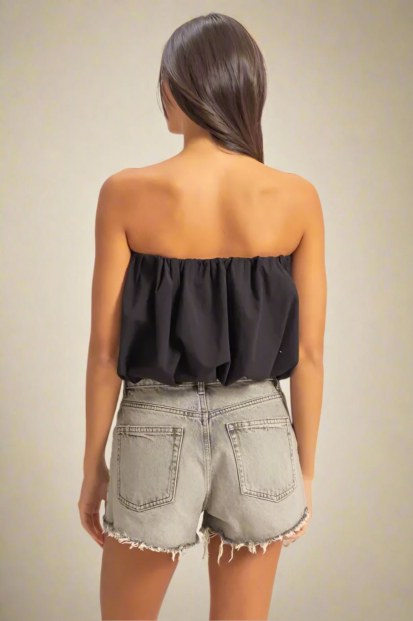 HYFVE - Bubble Hem Strapless Crop Top in Faded Black