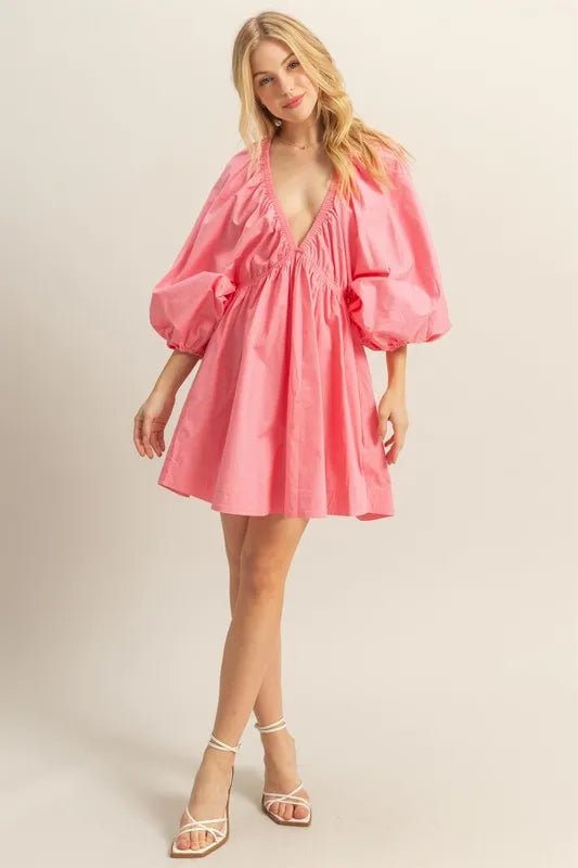 HYFVE - Bubblegum Pink Puff Sleeve Mini Dress