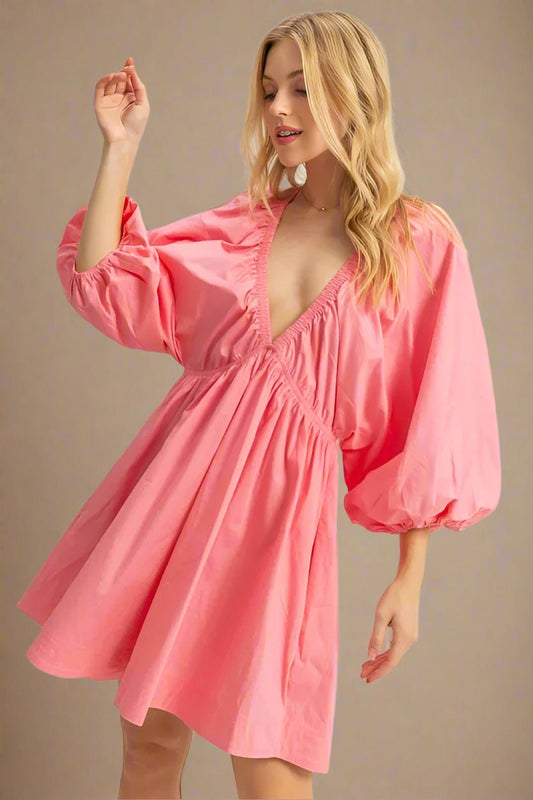 HYFVE - Bubblegum Pink Puff Sleeve Mini Dress
