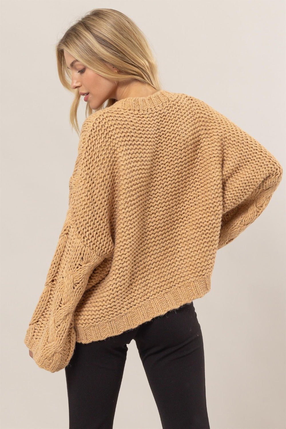 HYFVE - Cable Knit V - Neck Sweater in Taupe