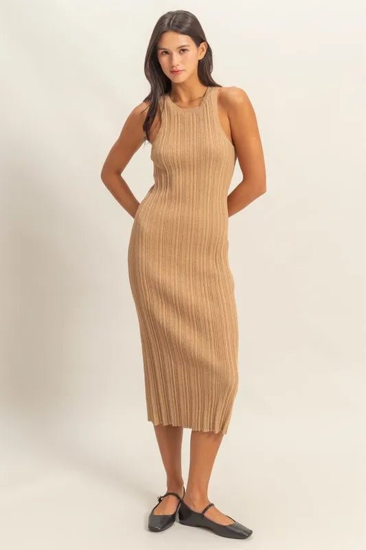 HYFVE - Camel Ribbed Knit Midi Dress