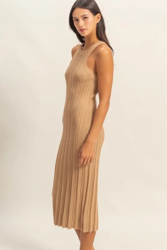 HYFVE - Camel Ribbed Knit Midi Dress
