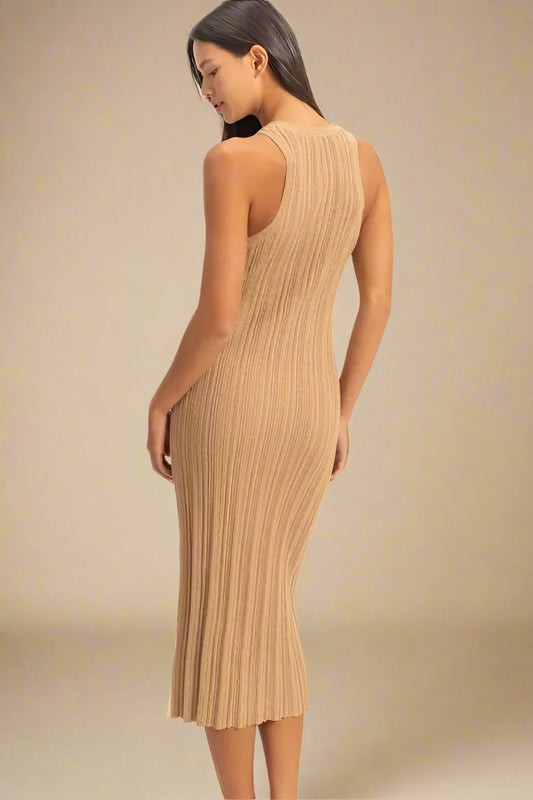 HYFVE - Camel Ribbed Knit Midi Dress