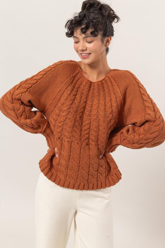 HYFVE - Chunky Cable Knit Sweater in Rust