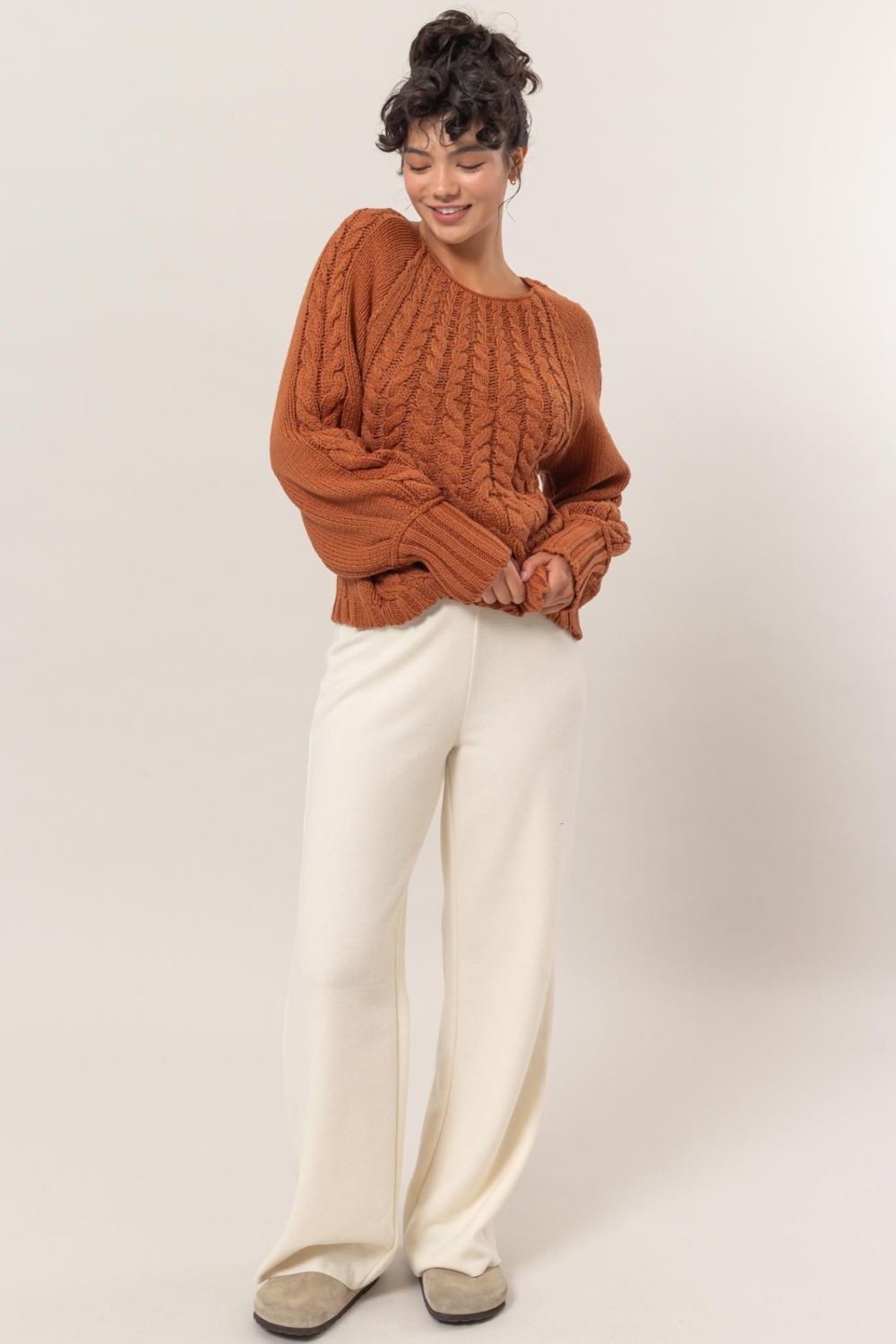 HYFVE - Chunky Cable Knit Sweater in Rust