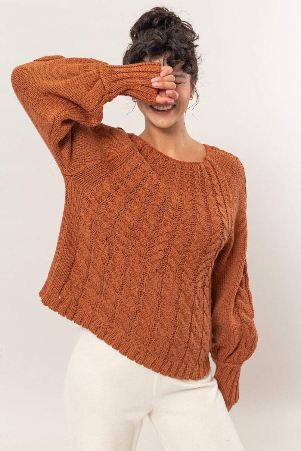 HYFVE - Chunky Cable Knit Sweater in Rust