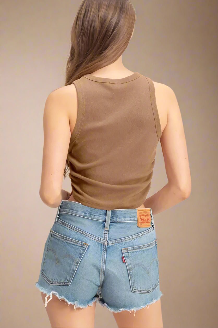 HYFVE - Cocoa Brown Ribbed Side Ruched Tank