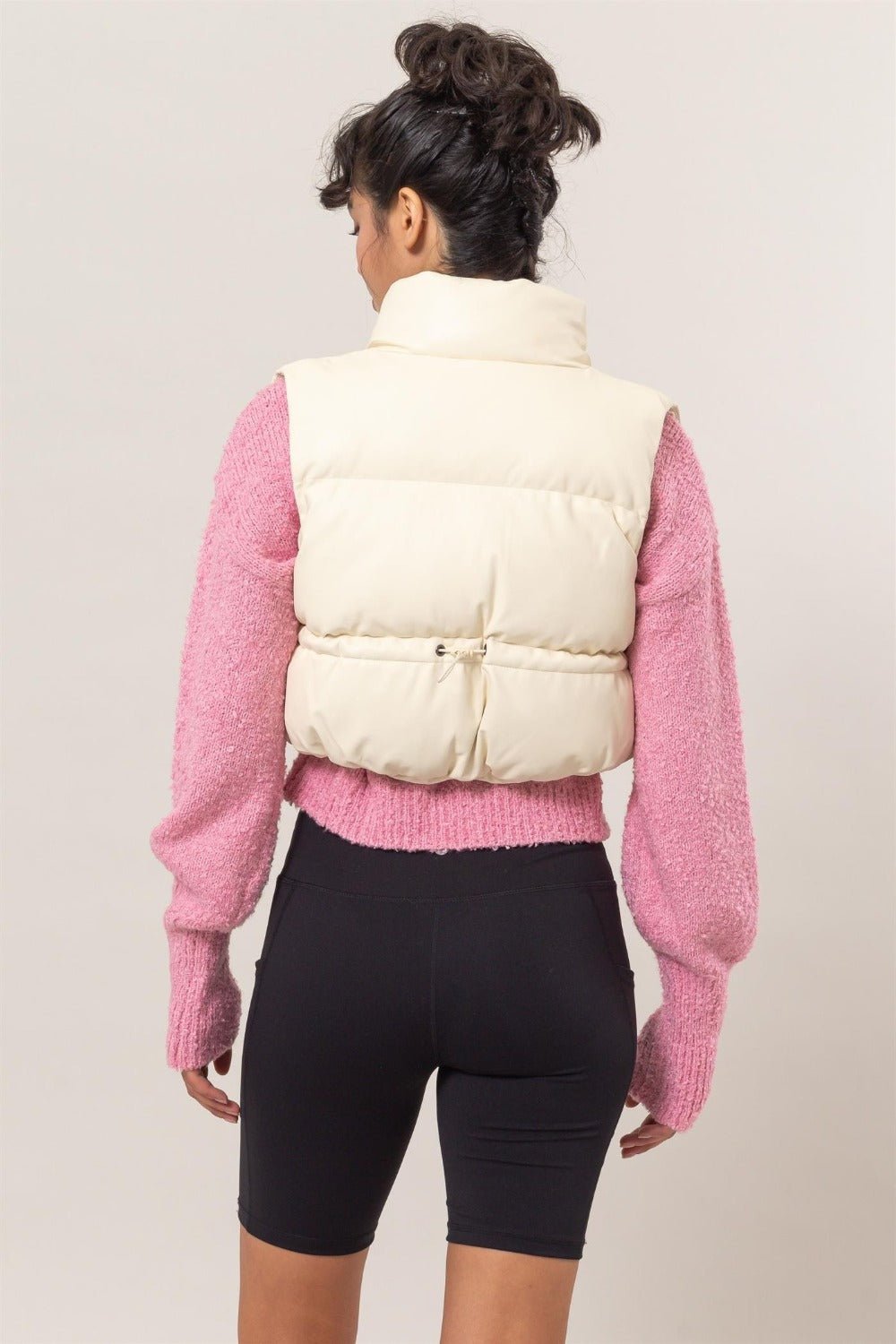 HYFVE - Cropped Zip Puffer Vest in Cream