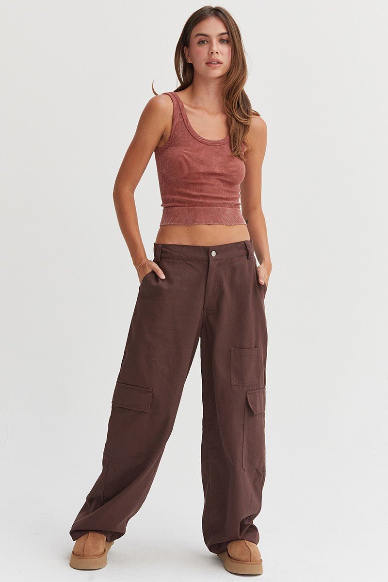 HYFVE - Dark Brown Wide Leg Cargo Pants