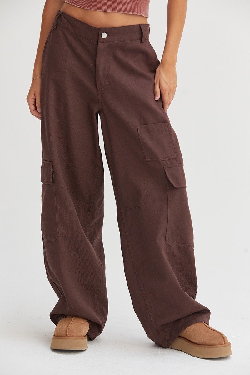 HYFVE - Dark Brown Wide Leg Cargo Pants