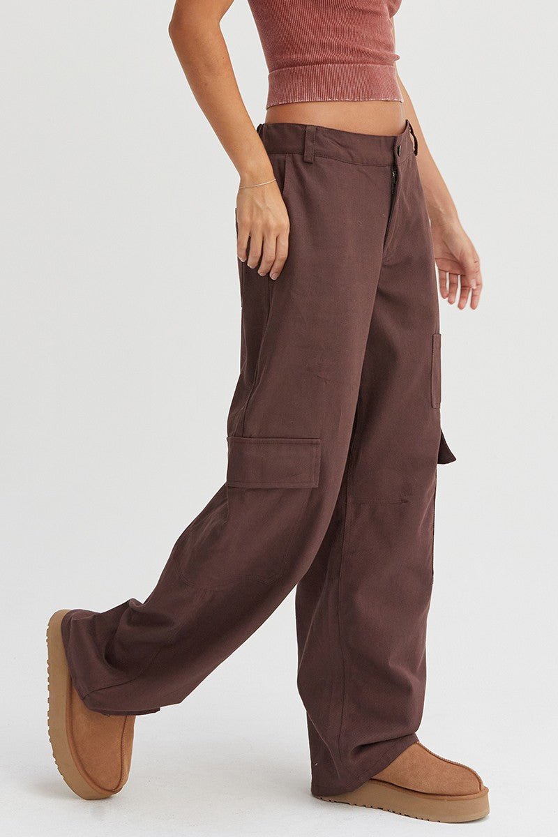 HYFVE - Dark Brown Wide Leg Cargo Pants