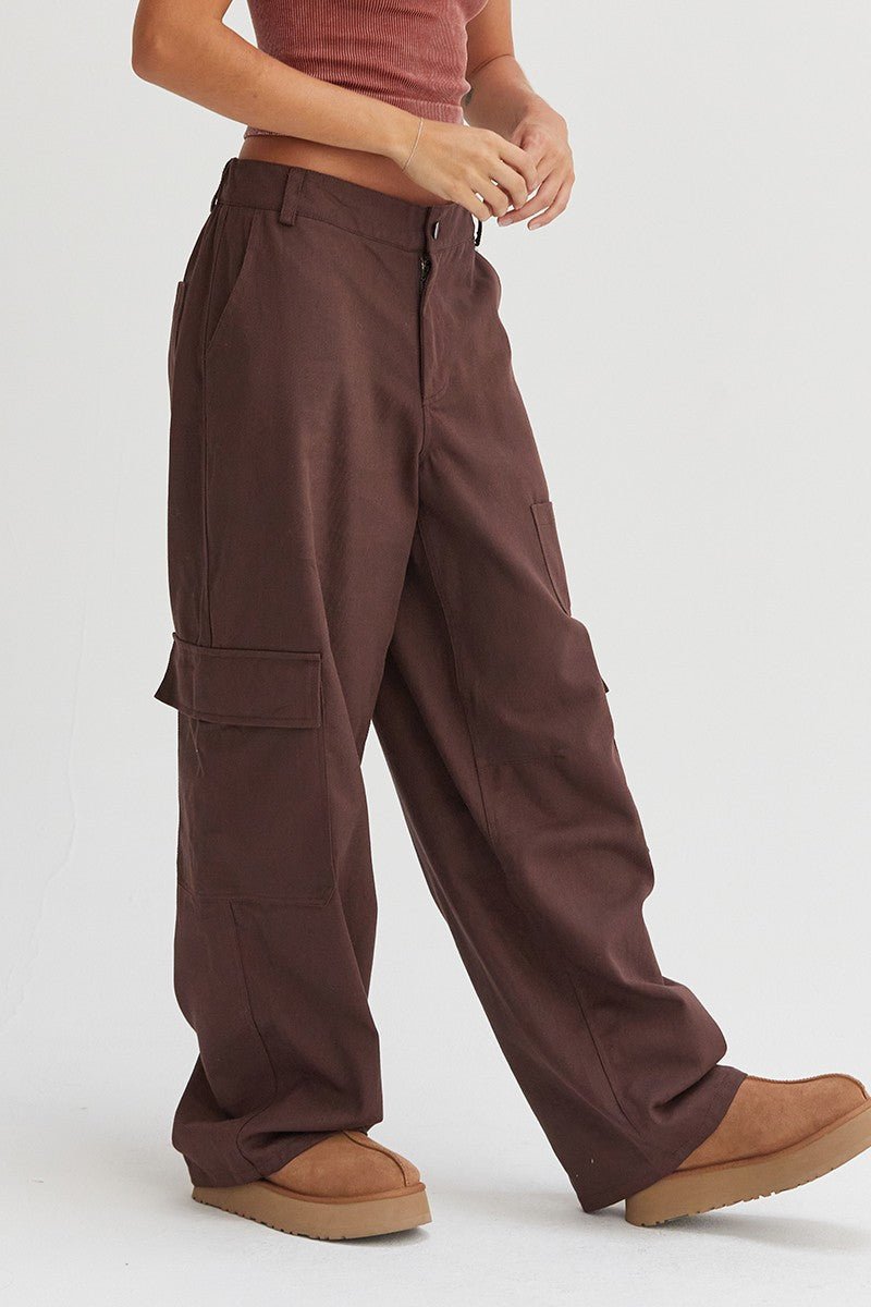 HYFVE - Dark Brown Wide Leg Cargo Pants