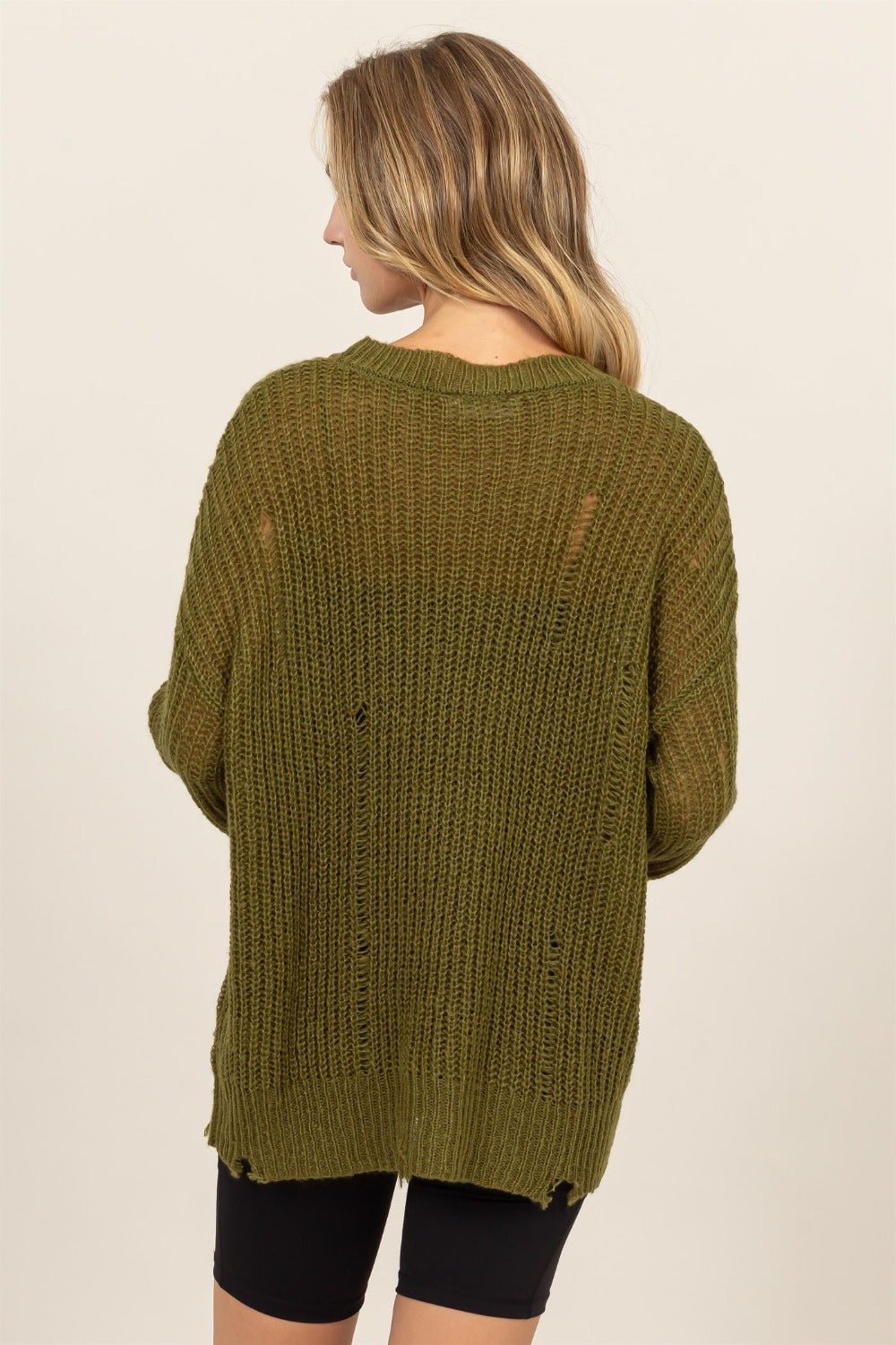 HYFVE - Distressed Long Sleeve Knit Top in Moss