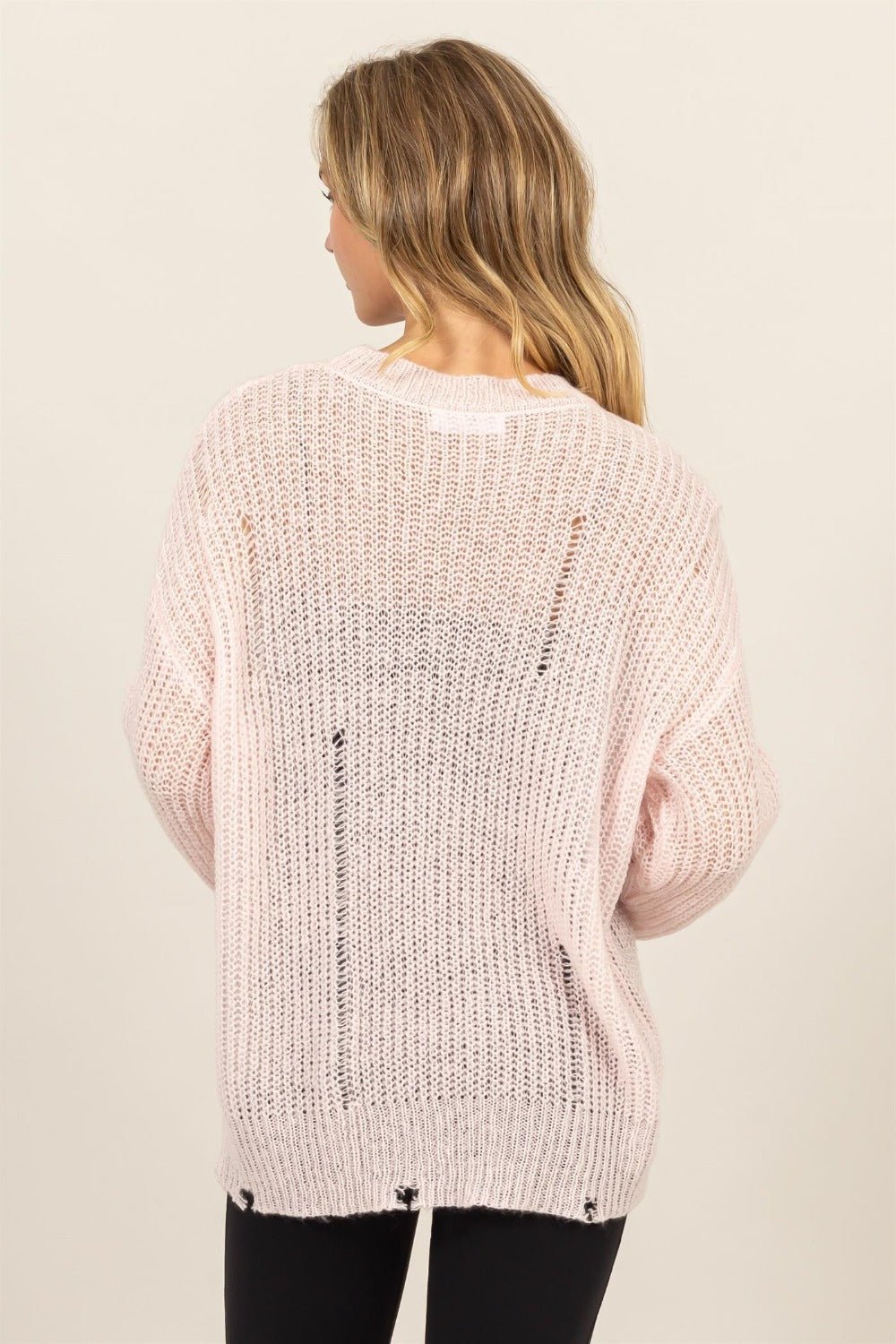 HYFVE - Distressed Long Sleeve Knit Top in Pale Pink