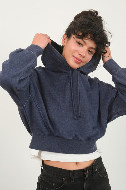 HYFVE - Drop Shoulder Cropped Hoodie in Dark Night