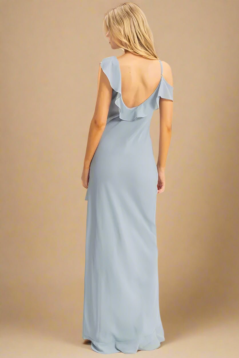 HYFVE - Dusty Blue One Shoulder Ruffle Maxi Dress