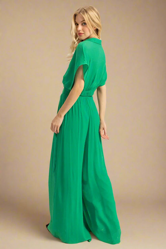 HYFVE - Emerald Wrap Crop Top & Wide Leg Pants Set