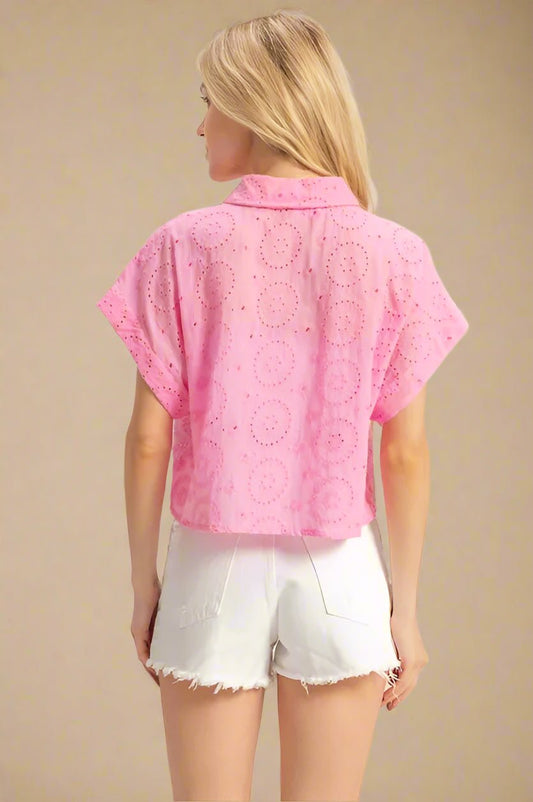 HYFVE - Eyelet Embroidered Button - Up Top – Cotton Candy Pink