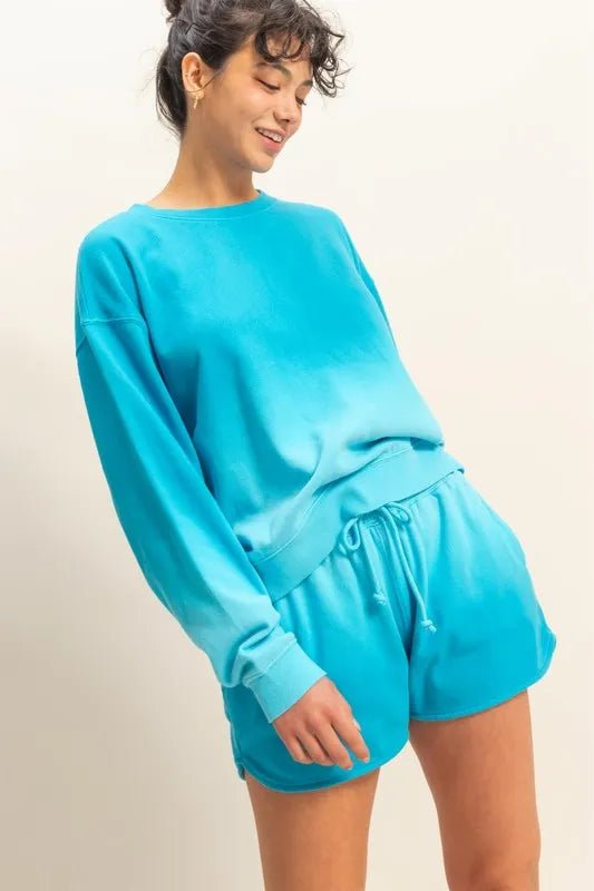 HYFVE - Fleece Crewneck Pullover in Bright Aqua Blue