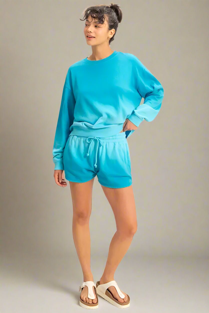 HYFVE - Fleece Crewneck Pullover in Bright Aqua Blue
