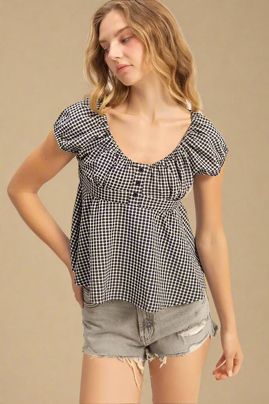 HYFVE - Gingham Peplum Top in Black