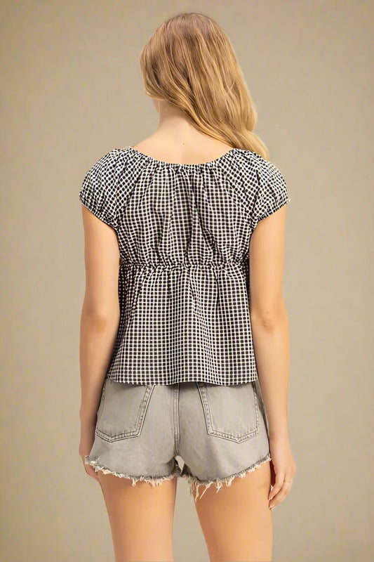 HYFVE - Gingham Peplum Top in Black
