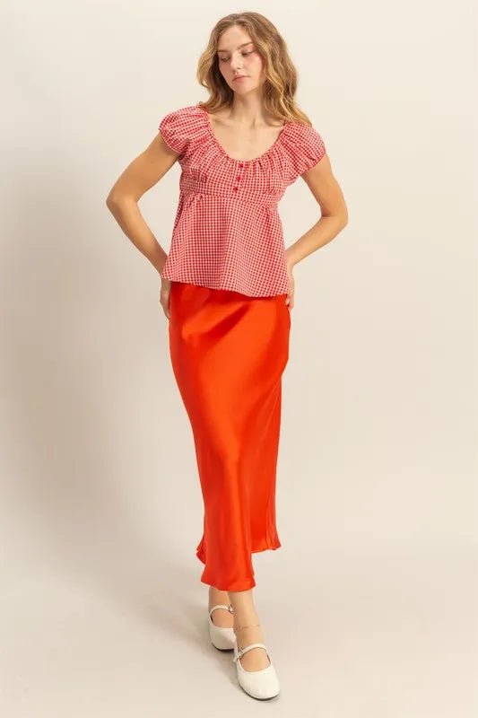 HYFVE - Gingham Peplum Top in Cherry Red