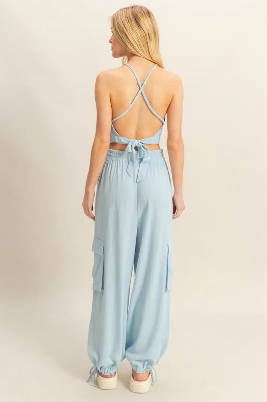 HYFVE - Halter Crop Top & Cargo Joggers Set – Light Blue