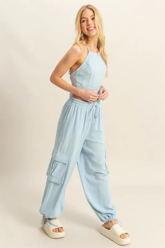 HYFVE - Halter Crop Top & Cargo Joggers Set – Light Blue