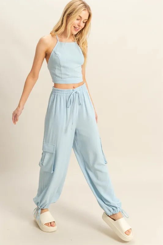 HYFVE - Halter Crop Top & Cargo Joggers Set – Light Blue