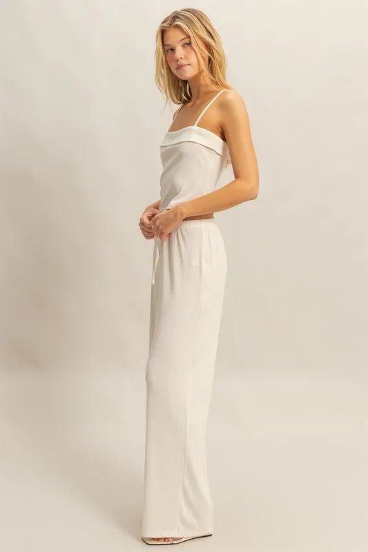 HYFVE - Ivory Rib Knit Lounge Set with Wide Leg Pants