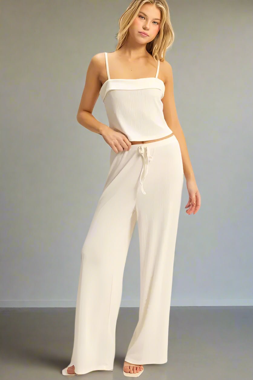 HYFVE - Ivory Rib Knit Lounge Set with Wide Leg Pants