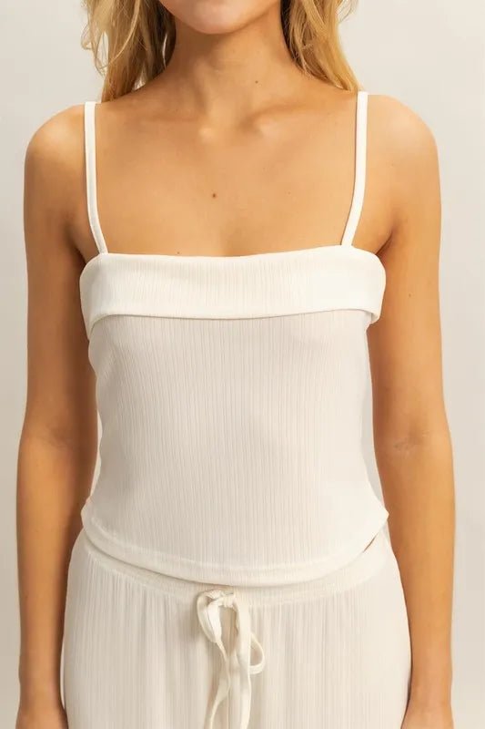 HYFVE - Ivory Rib Knit Lounge Set with Wide Leg Pants