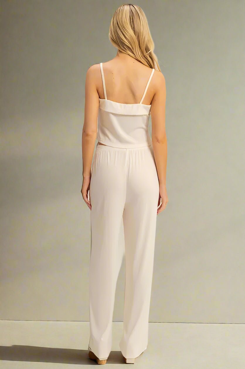 HYFVE - Ivory Rib Knit Lounge Set with Wide Leg Pants