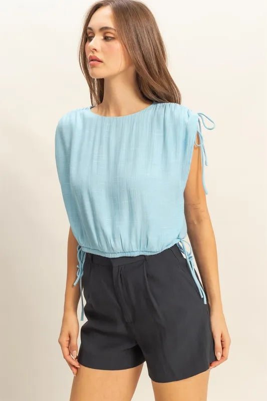HYFVE - Light Blue Gauze Drawstring Blouse