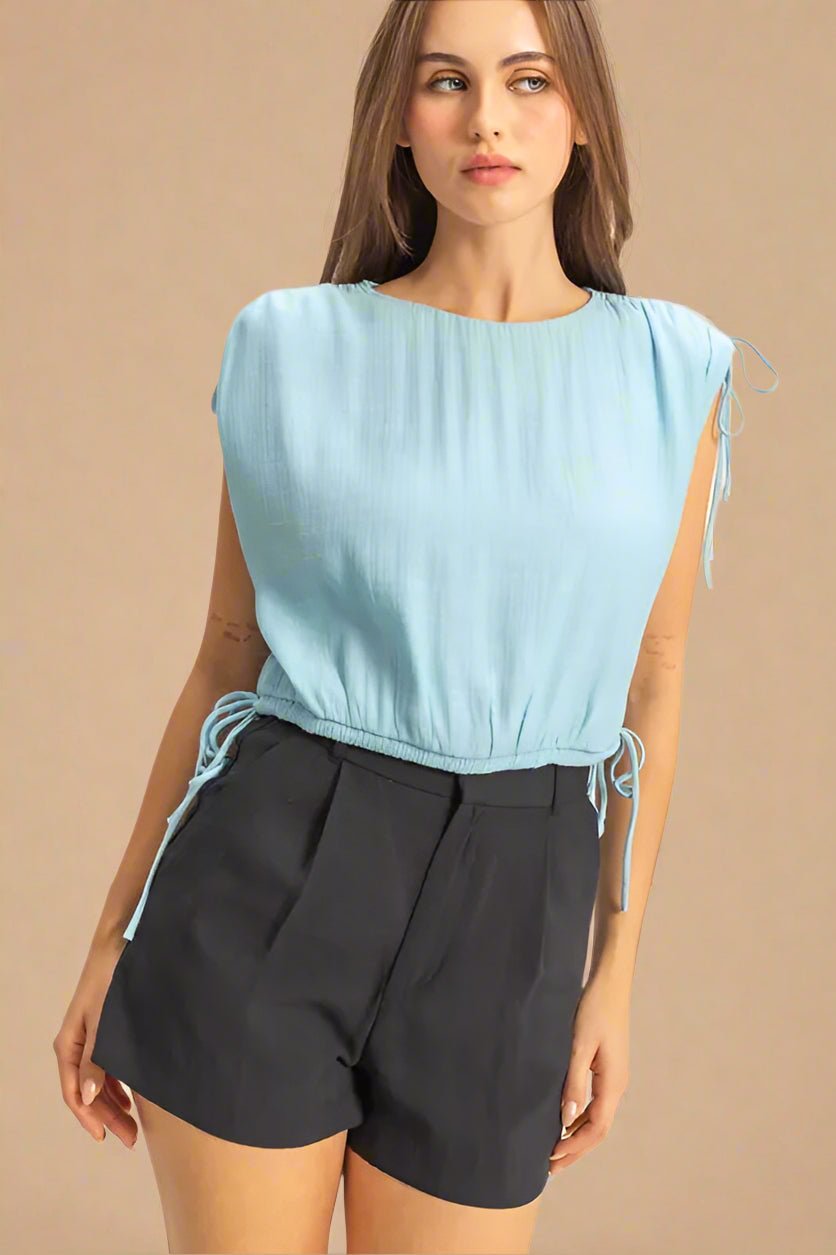 HYFVE - Light Blue Gauze Drawstring Blouse