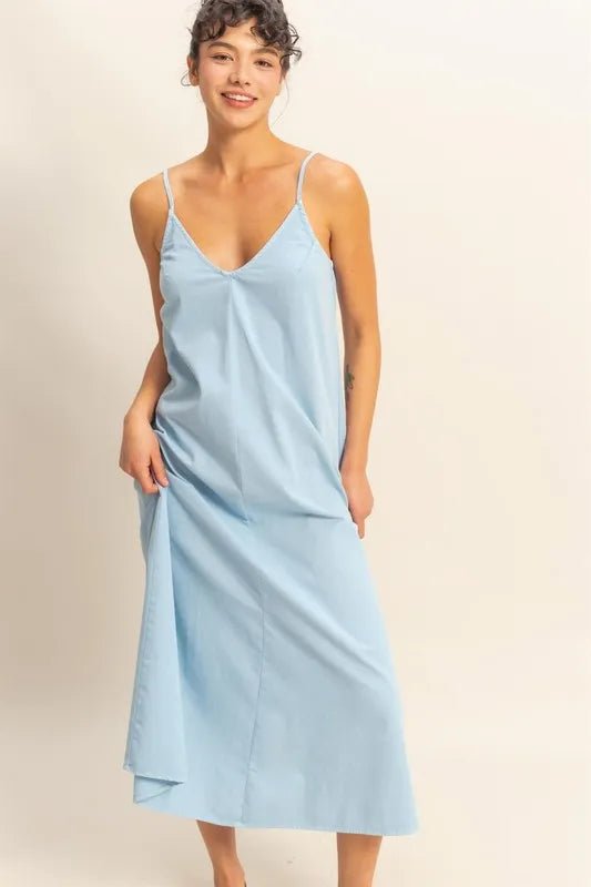 HYFVE - Light Blue V - Neck Swing Maxi Dress